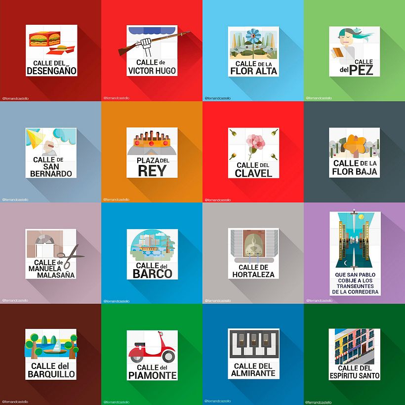Placas de las calles de Madrid en Flat design 3