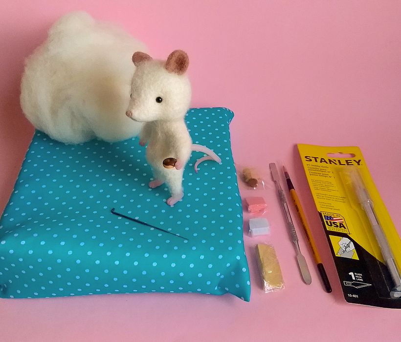 Ratón realizado en Needle felting y Plastilina polimérica 0