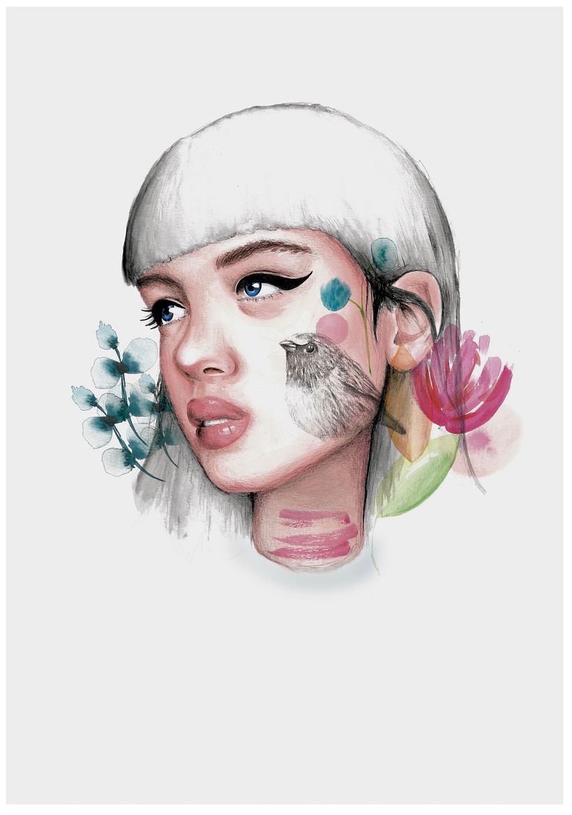 Punto magenta: Retrato ilustrado en acuarela 1