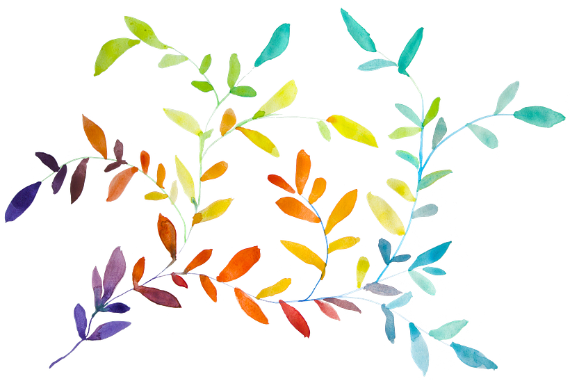 Hojas de colores en acuarela. -1