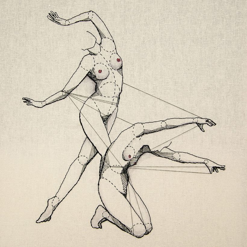 Anatomía femenina bordada con hilo y aguja 1