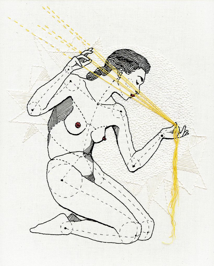 Anatomía femenina bordada con hilo y aguja 13
