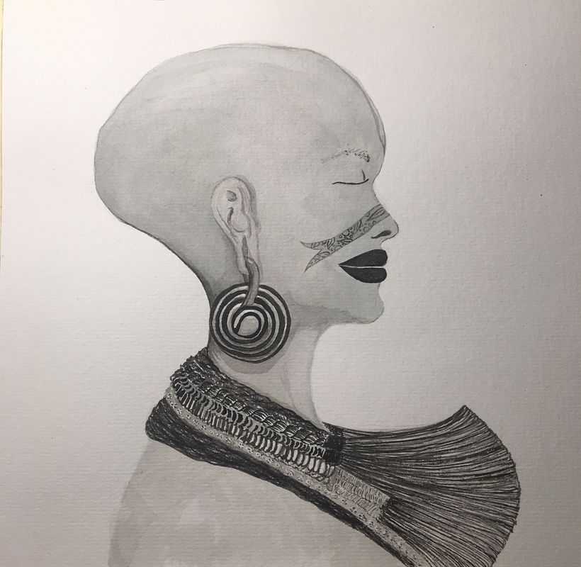 Ahí va, usando como modelo una imagen de Phil Borges, cuya obra admiro.  Con muchas ganas de seguir trabajando con tinta china. Gracias, Poni! Realmente inspiradora!  -1