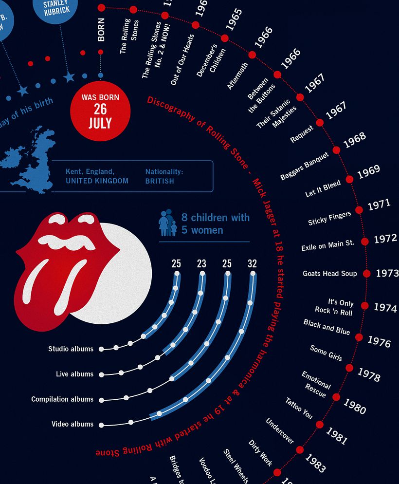 Mick Jagger Print, Discography Timeline and information Poster, Music Infographic 1