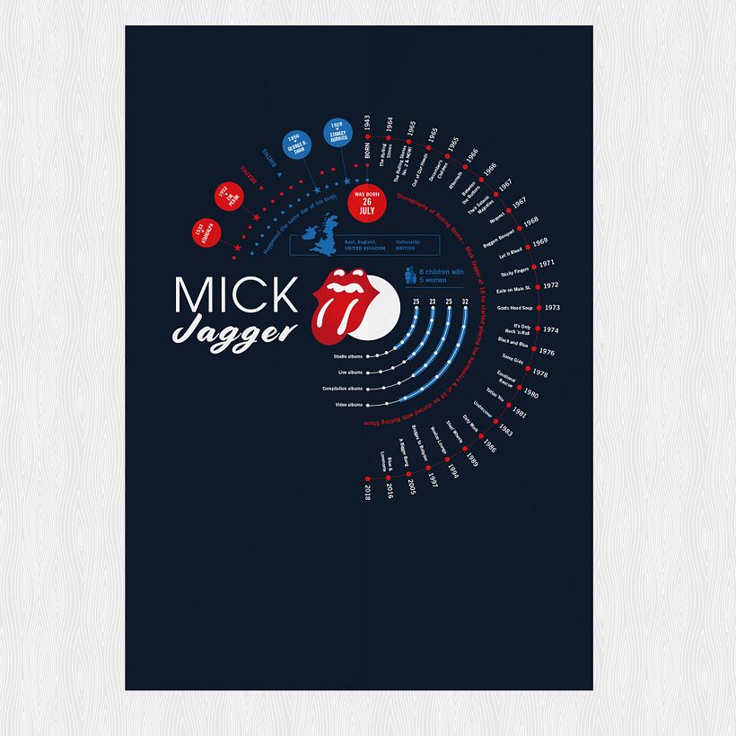 Mick Jagger Print, Discography Timeline and information Poster, Music Infographic 0