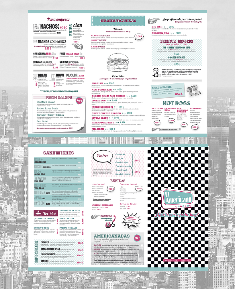 Cartas para restaurante El Americano 0