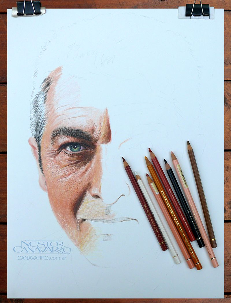 Ricardo Darín en Lápices de Colores - Traditional illustration