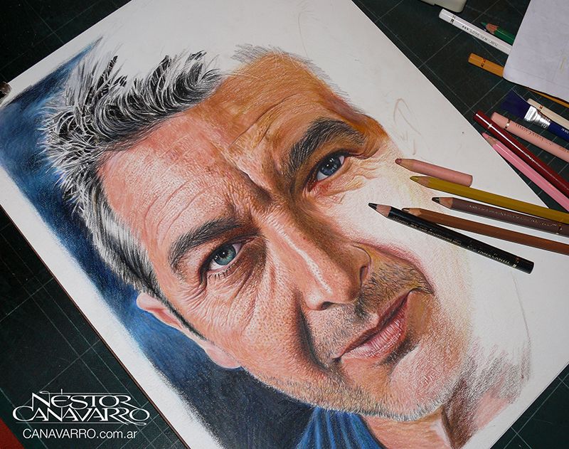 Ricardo Darín en Lápices de Colores - Traditional illustration