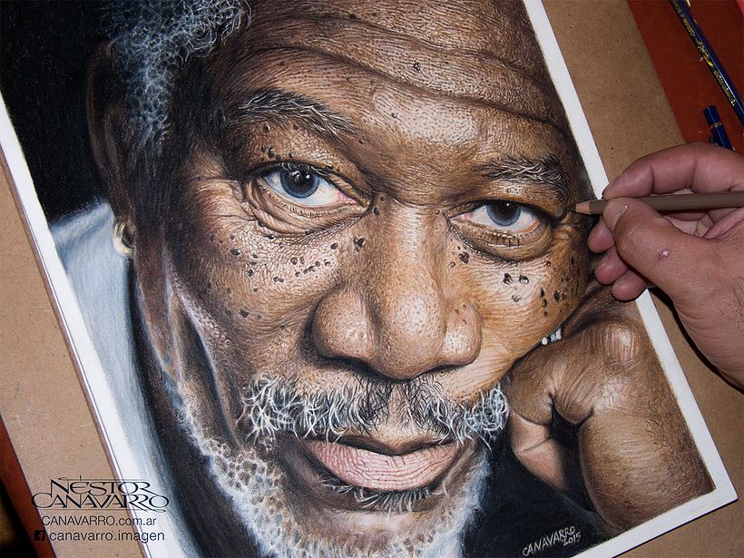 Morgan Freeman in kleurpotloden 1