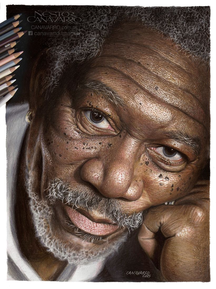Morgan Freeman in kleurpotloden 0
