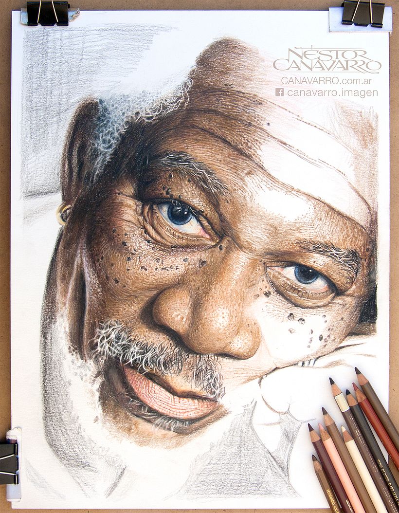 Morgan Freeman in kleurpotloden 3