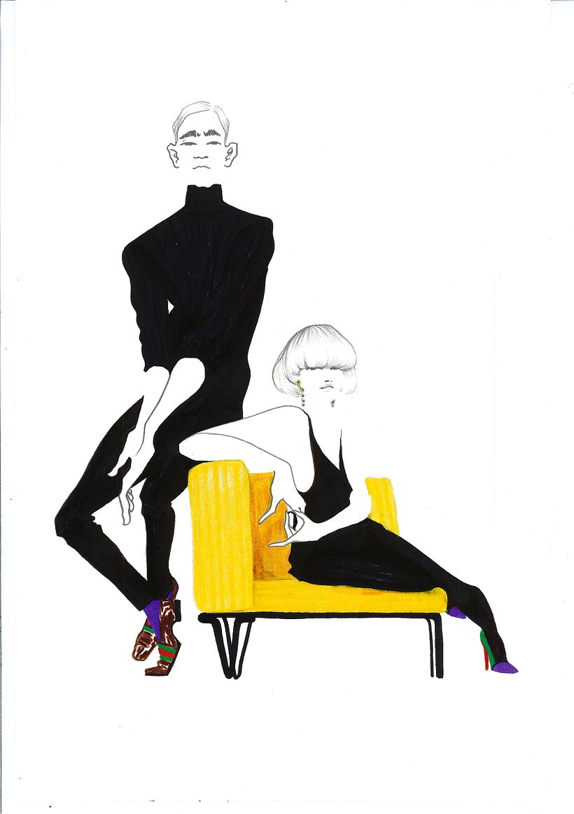 Sentados. Acrílico y rotulador sobre papel. Medidas 30cm x 42cm 1