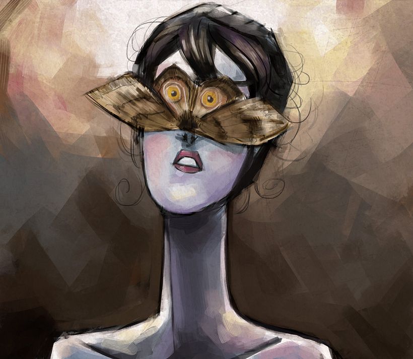 Mujer con polilla sobre los ojos - Ilustración tradicional