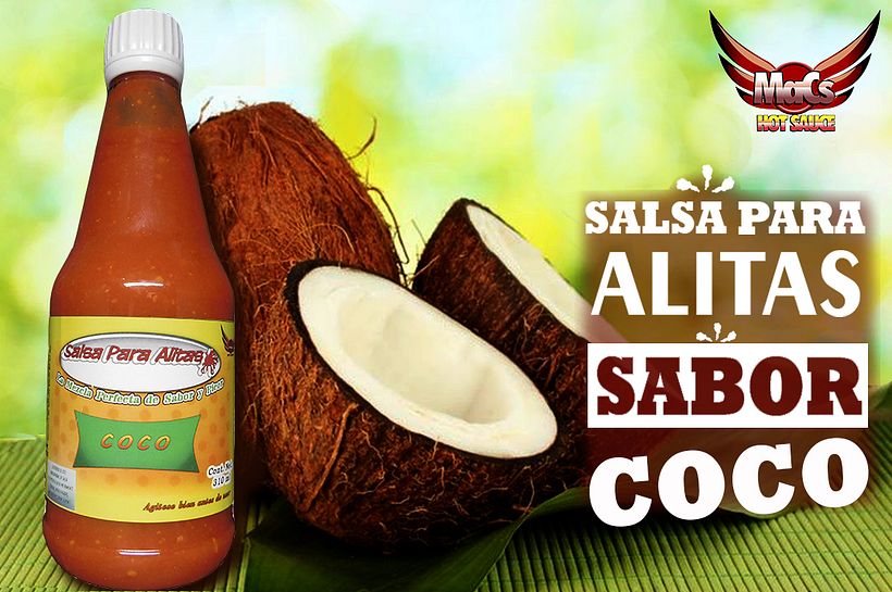 Diseño de etiqueta de producto, y cartel publicitario. SALSA PARA ALITAS "Macs Hot Sauce" Familia de sabor: FRUTALES -1