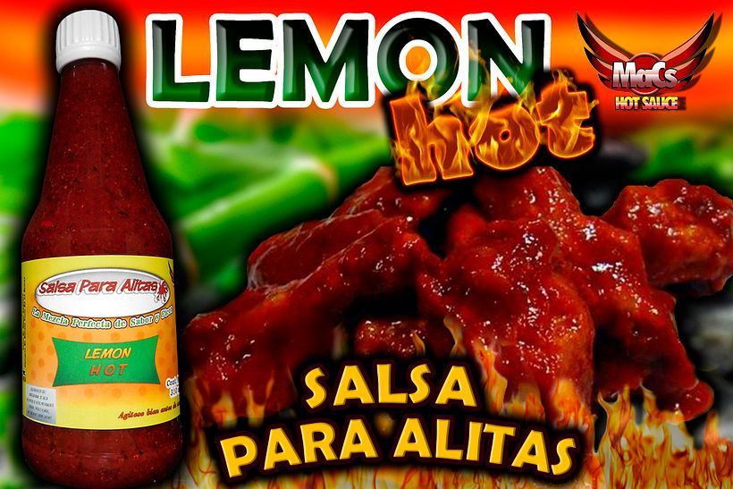 Diseño de etiqueta de producto, y cartel publicitario. SALSA PARA ALITAS "Macs Hot Sauce" Familia de sabor: FRUTALES 4