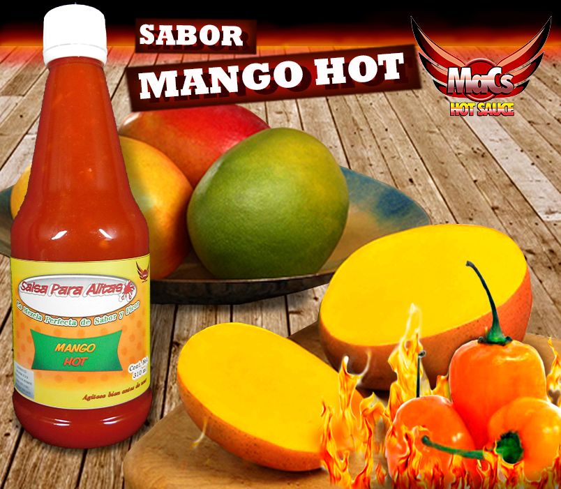 Diseño de etiqueta de producto, y cartel publicitario. SALSA PARA ALITAS "Macs Hot Sauce" Familia de sabor: FRUTALES 5