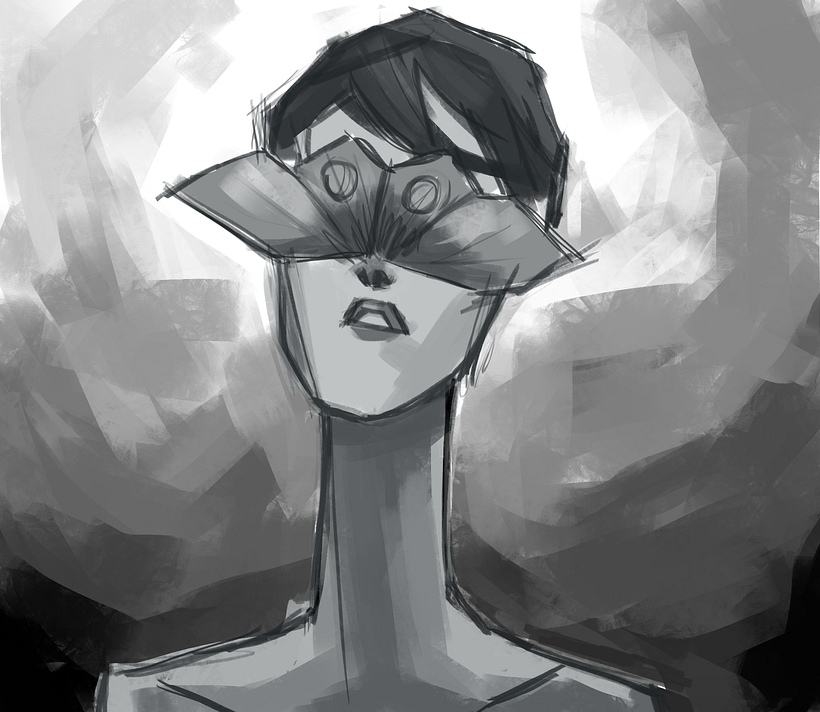 Mujer con polilla sobre los ojos - Ilustración tradicional