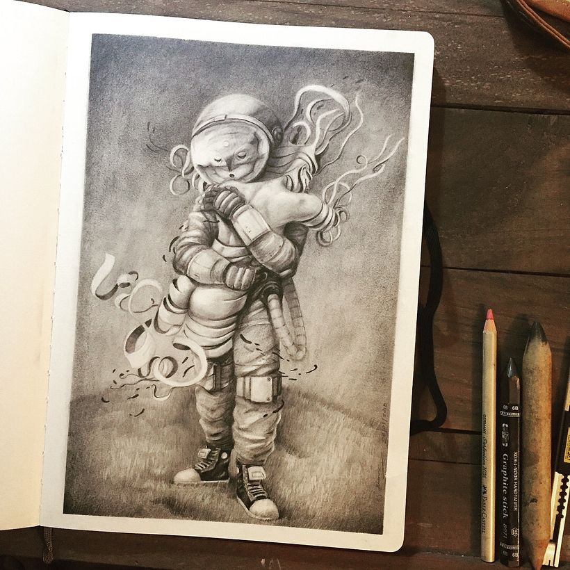 ENAMORADO DEL ETHER :: Ilustración a lápiz con color digital 10