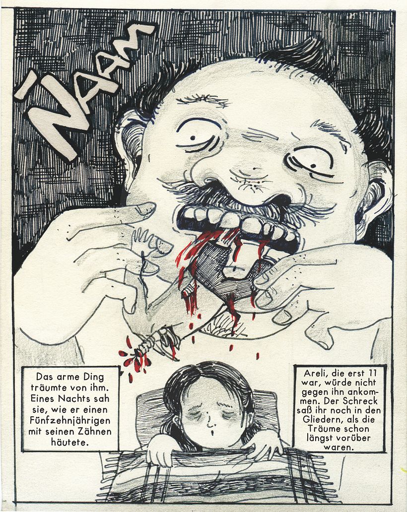 Cómic (fragmento) traducido al alemán, ganador del certamen "Viñetas por mis calles", parte del año dual México-Alemania 1