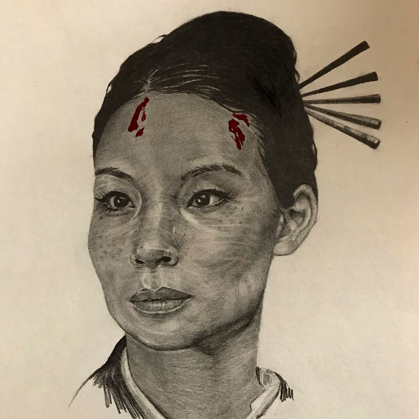 Retrato a lápiz de Lucy Liu  0