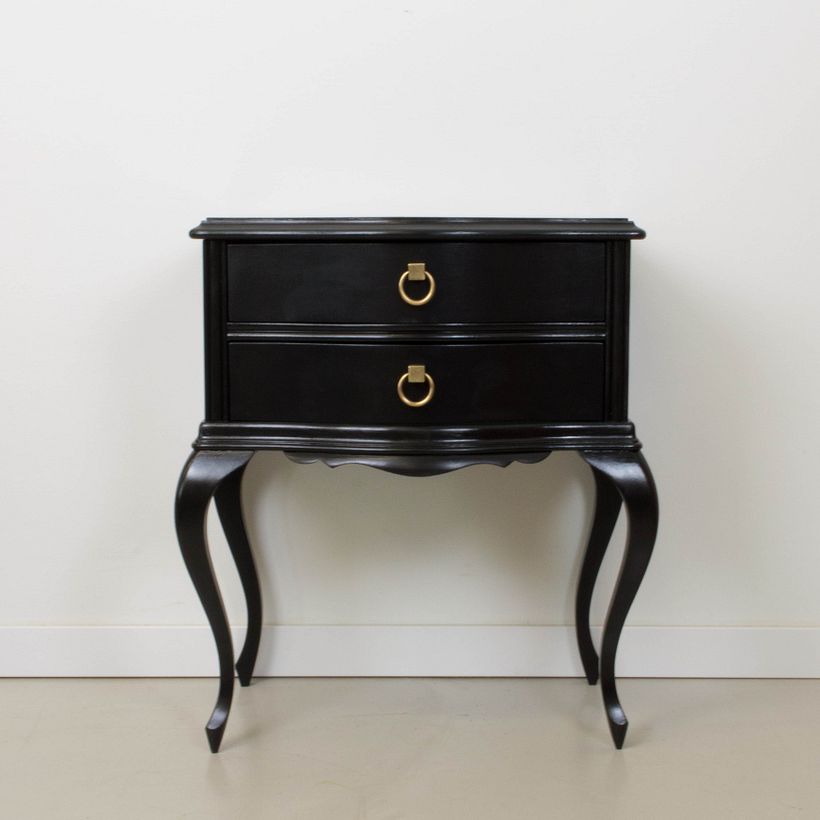 Mesita de noche antigua, años 40, restaurada y pintada en negro satinado