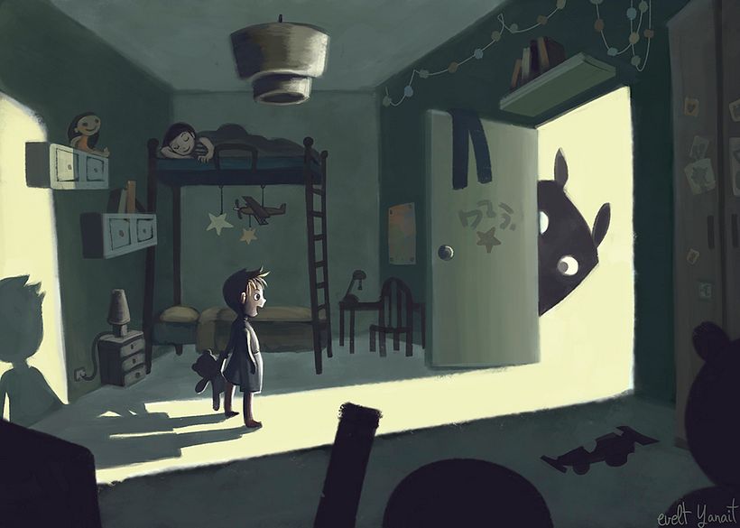 Scared monster and happy kid -1