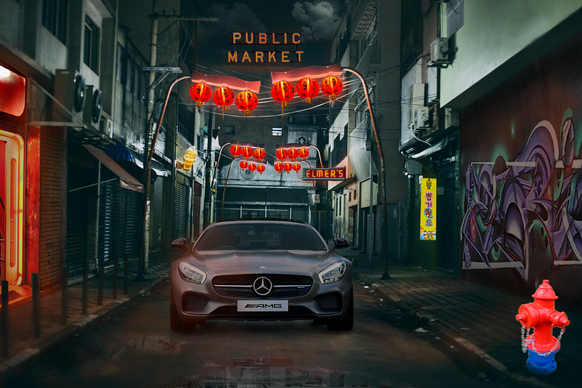 Mercedes AMG en calle nocturna urbana - Fotografía