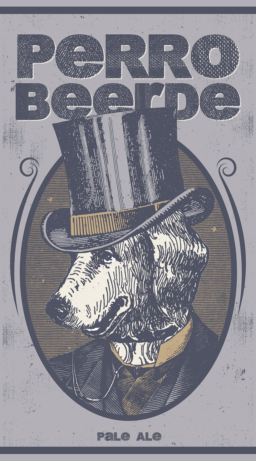 Etiqueta para la marca ficticia de cerveza "Perro Beerde".  2