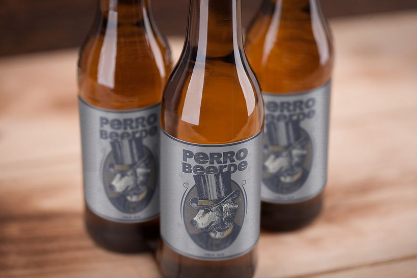 Etiqueta para la marca ficticia de cerveza "Perro Beerde".  3