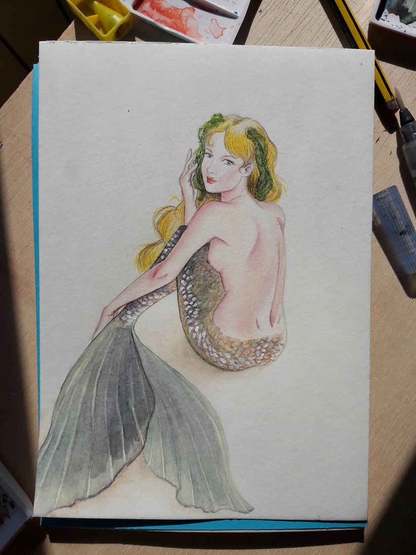 Sirena en acuarela para MerMay 2018 5