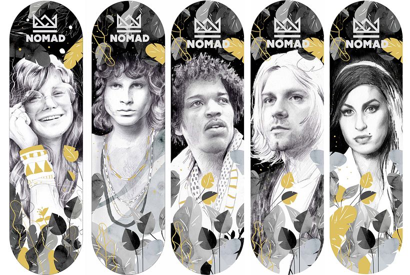 Club de los 27. Ilustraciones para tablas de monopatín. NOMAD 2017. 0