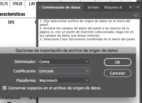 Problemas en Indesign con la importación de datos en UTF 1