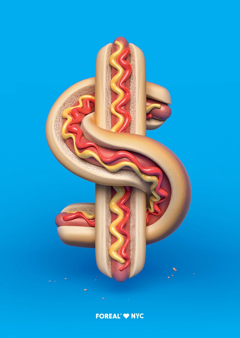 Carteles 3D en homenaje a la gastronomía neoyorquina 1