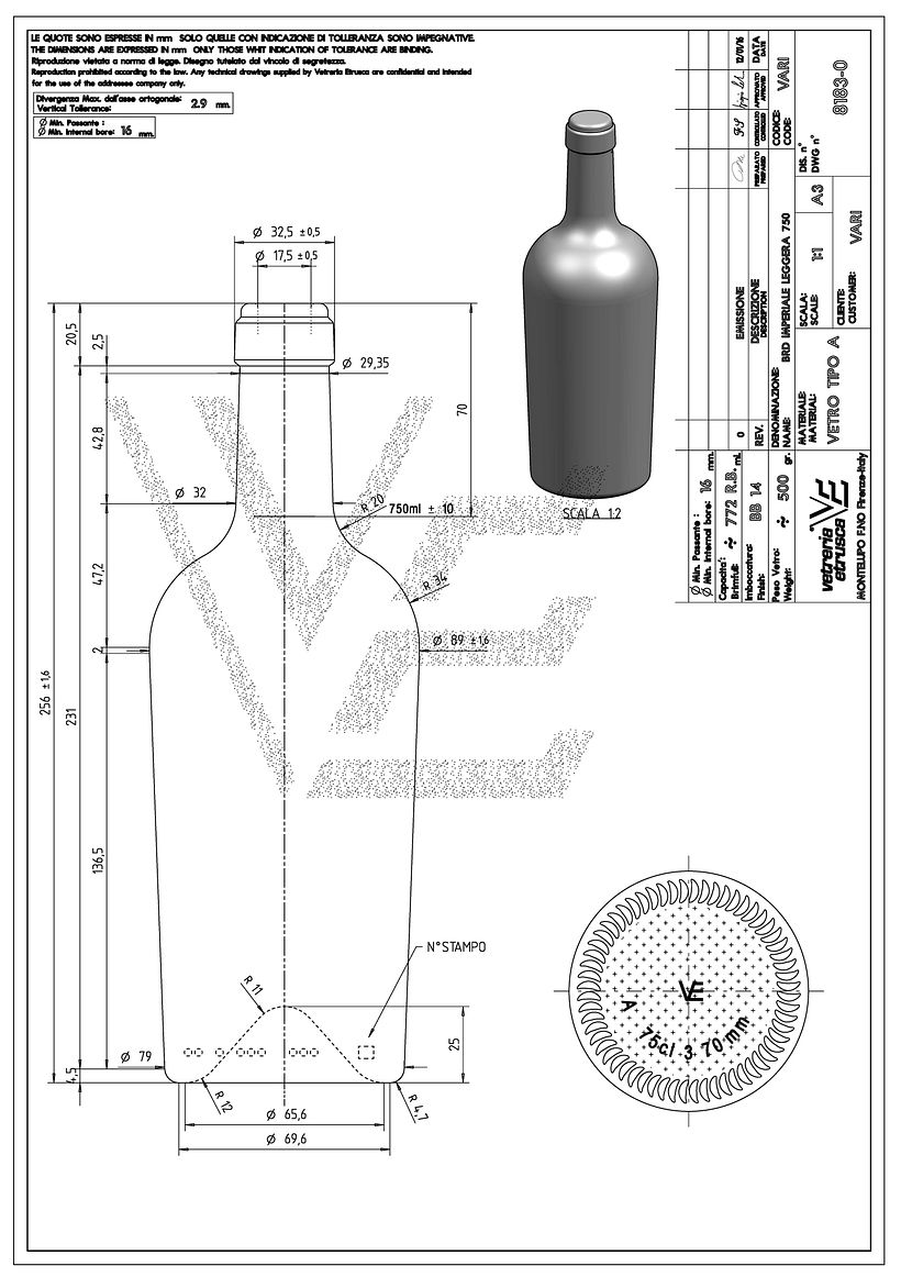 Medidas etiqueta completa para botella tronco-cónica 1