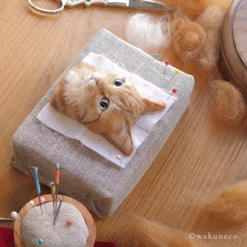 Wakuneko: los retratos gatunos realizados con needle felting  6
