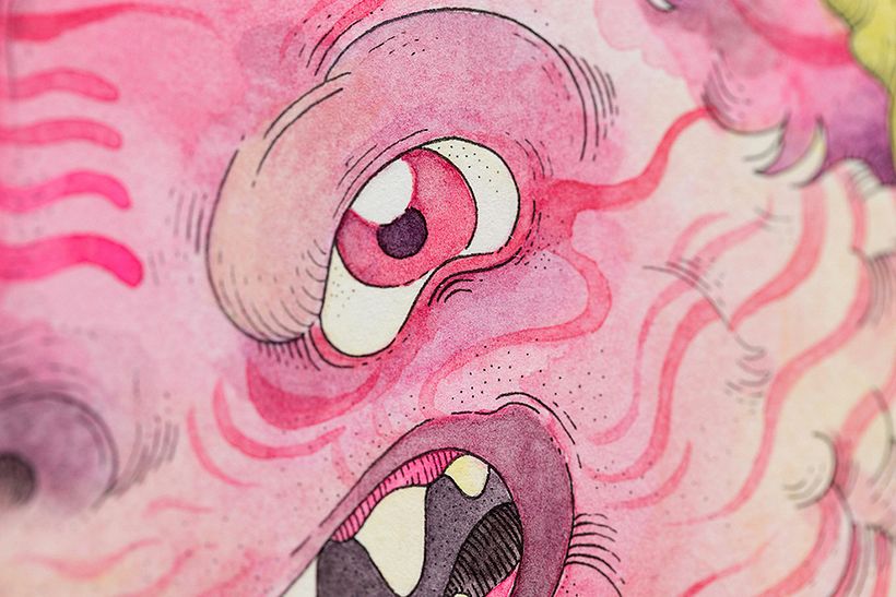 Tigre Rosa (Tinta + Acuarela en Papel de Algodón).  0
