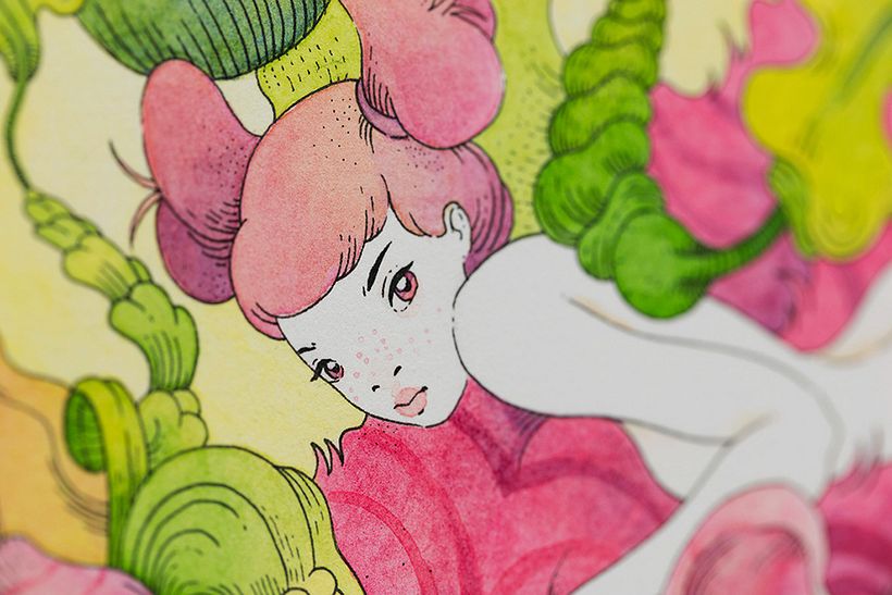 Tigre Rosa (Tinta + Acuarela en Papel de Algodón).  2