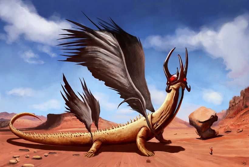 Mi Proyecto del curso: Diseño de personajes para concept art_rediseño del dragón árido 0