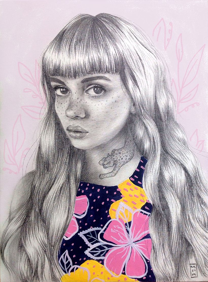 Mi Proyecto del curso: "Maya" Retrato con lápiz, acrílico y Photoshop 0