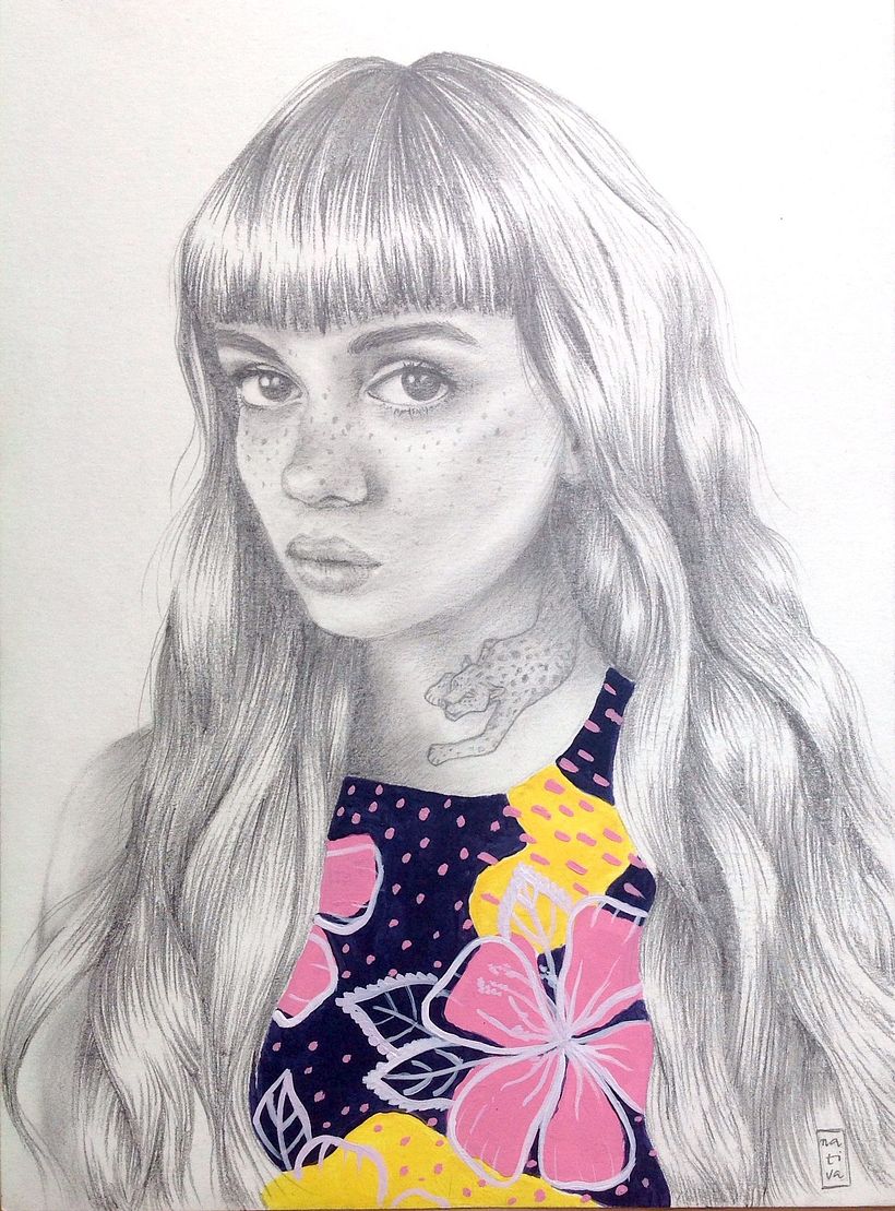 Mi Proyecto del curso: "Maya" Retrato con lápiz, acrílico y Photoshop 6