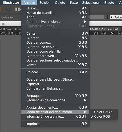 ¿Cómo cambiar un documento de RGB a CMYK en Illustrator? 1