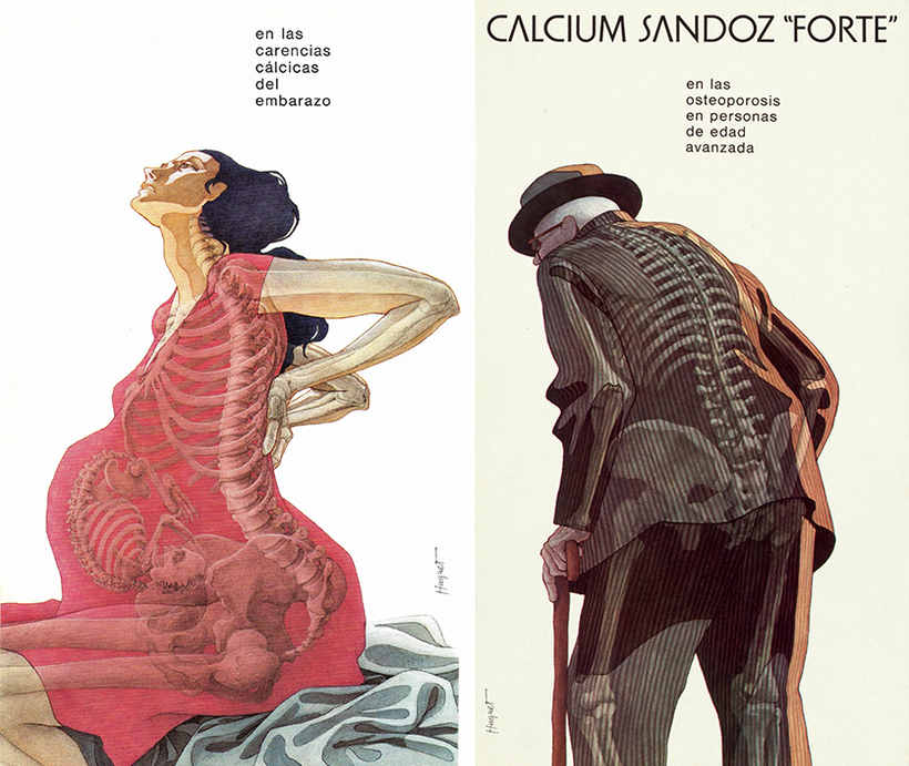 Anuncios para medicamentos relacionados con las faltas de calcio. Sandoz, 1974.