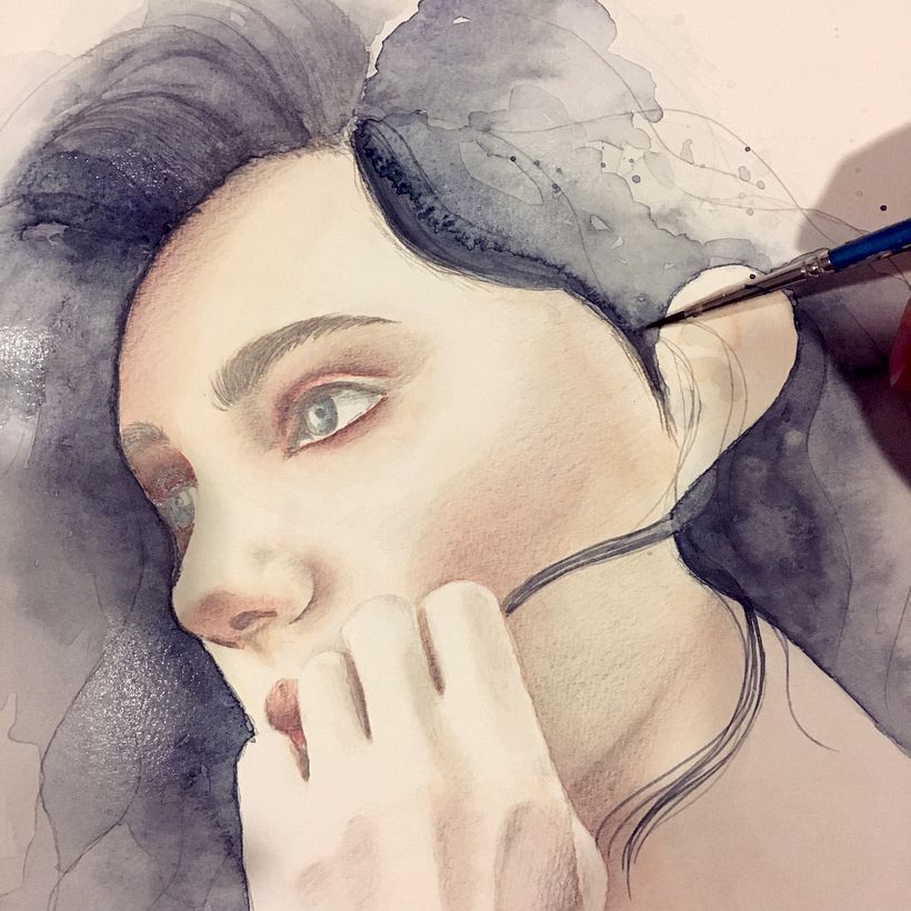 Retrato ilustrado en acuarela y lápices de color 3