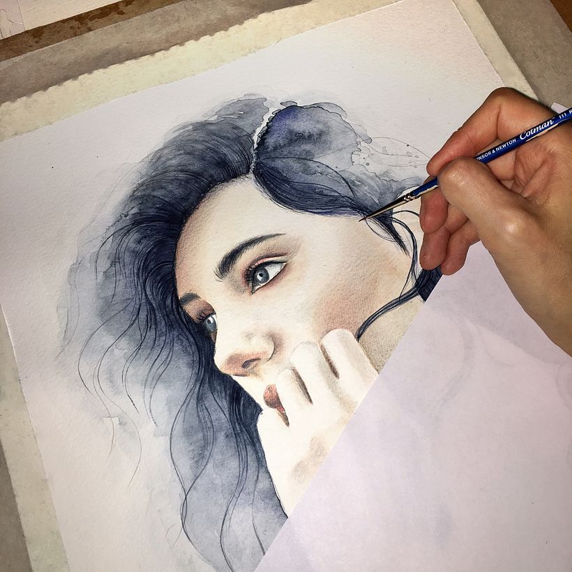 Retrato ilustrado en acuarela y lápices de color 5