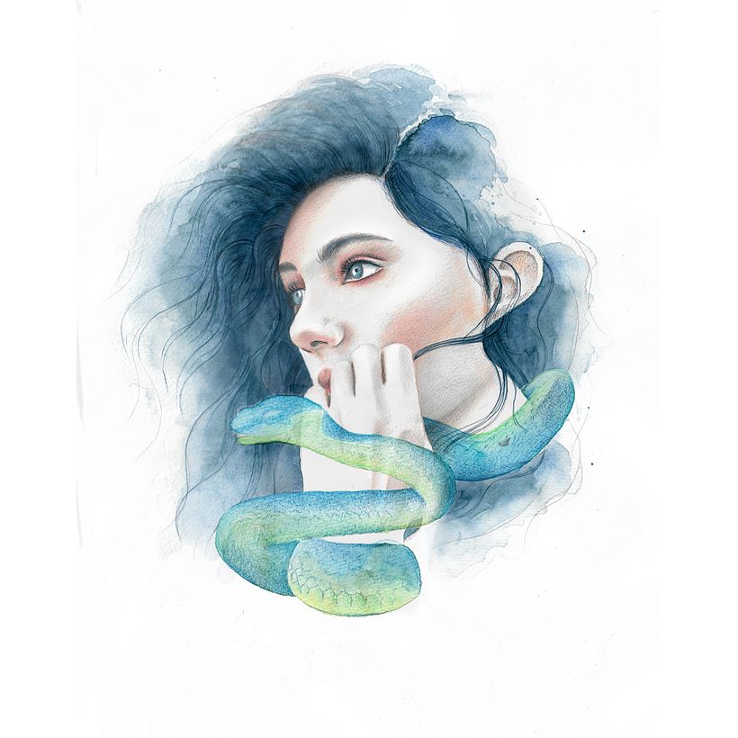 Retrato ilustrado en acuarela y lápices de color 9