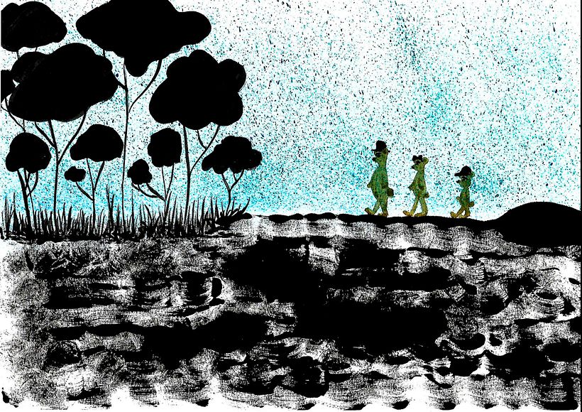 Los tres osos salen a dar un paseo por el bosque.