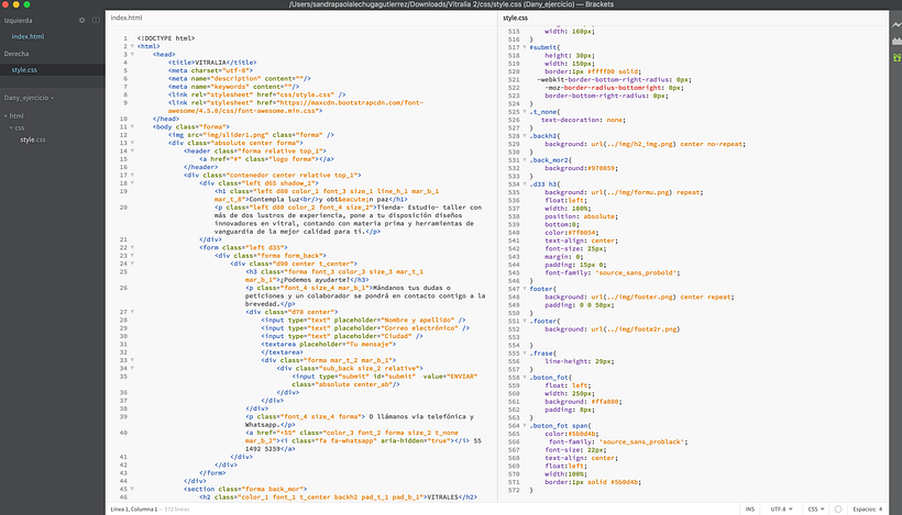 Html de la página Vitralia y hoja de estilos.