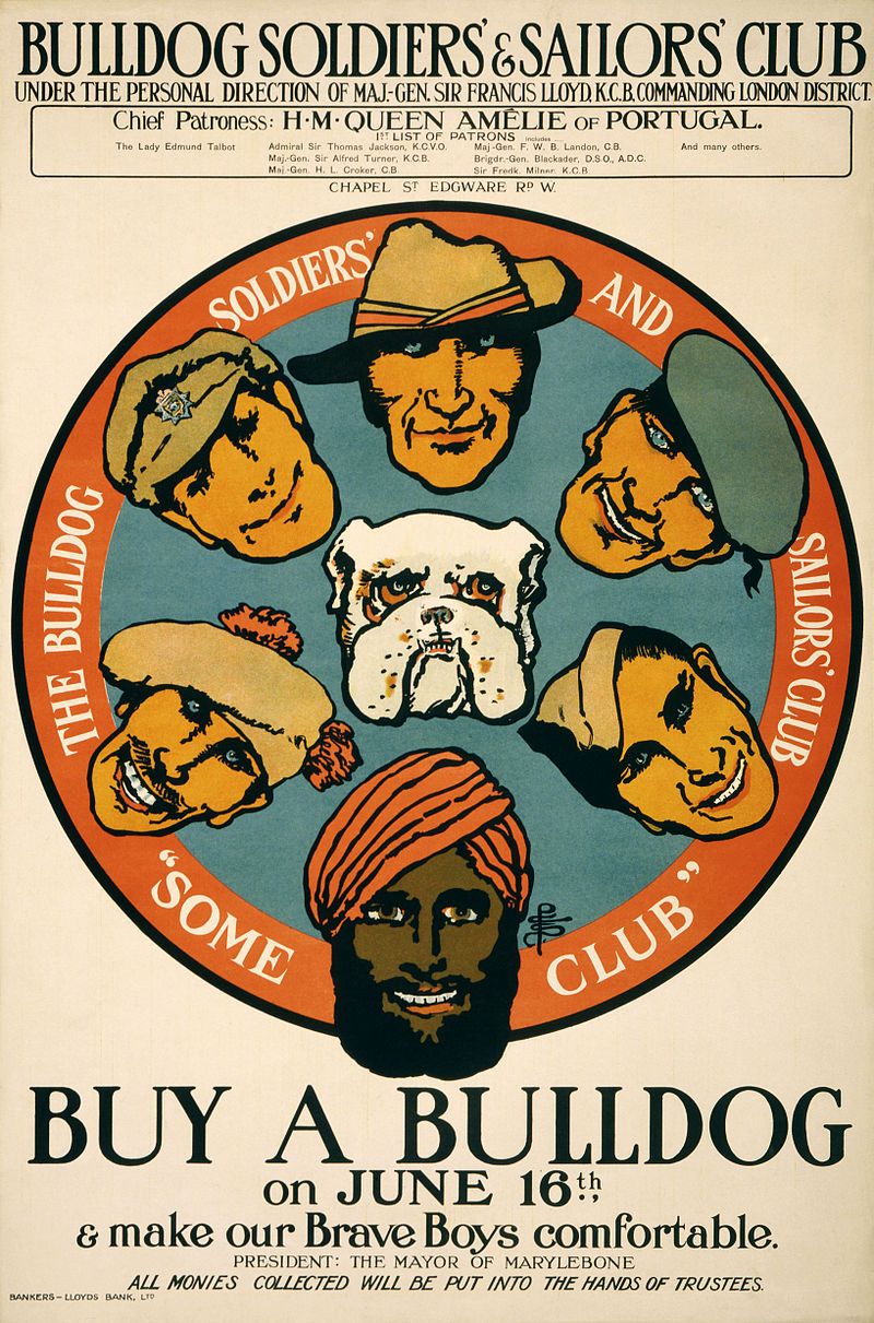 'Buy a Bulldog on June 16th & make our brave boys more comfortable', (1915). Pamela Colman Smith, póster de propaganda