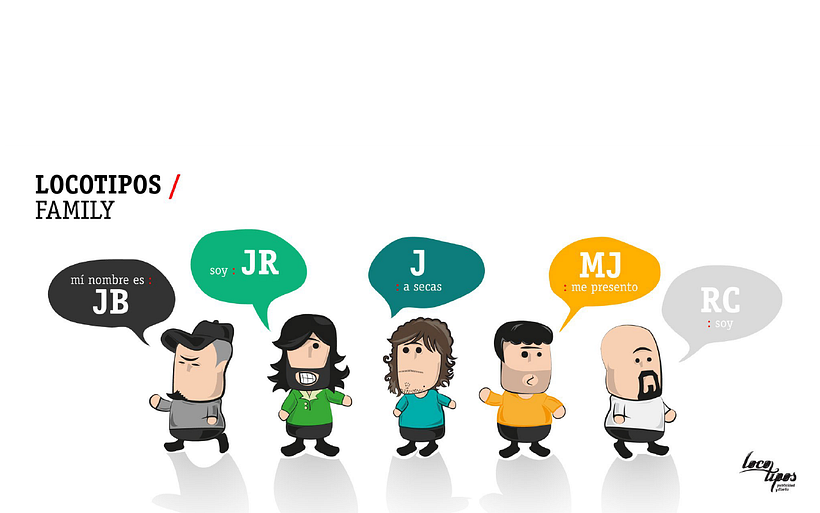 Ilustración para presentar la familia Locotipos, diseño gráfico y publicidad. 