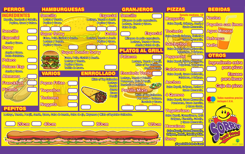 Cartelera  con el menu